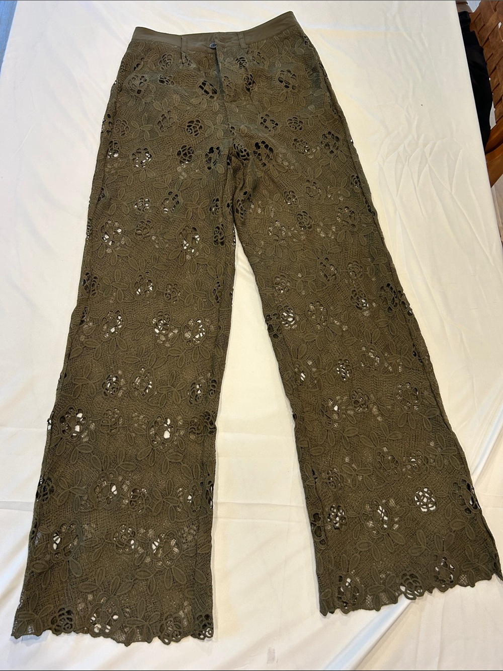 Olive Green Crochet Wide-Leg Women’s Jeans